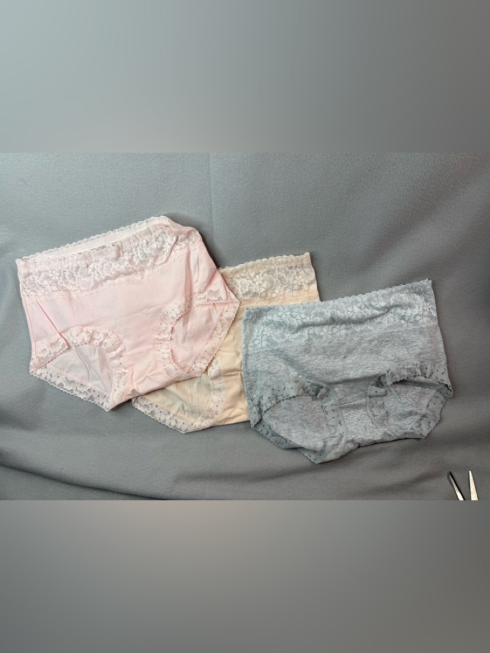 Beautiful L Trio Pack Everyday Lace-Trim Cotton Briefs - Pink, Peach & Gray NEW
